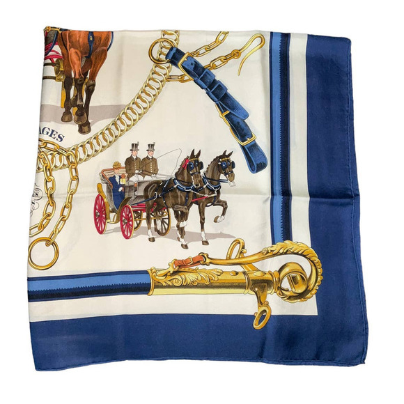 Hermès HERMES  "EQUIPAGES" Carre 90cm Square Silk Scarf Navy - Picture 7 of 16